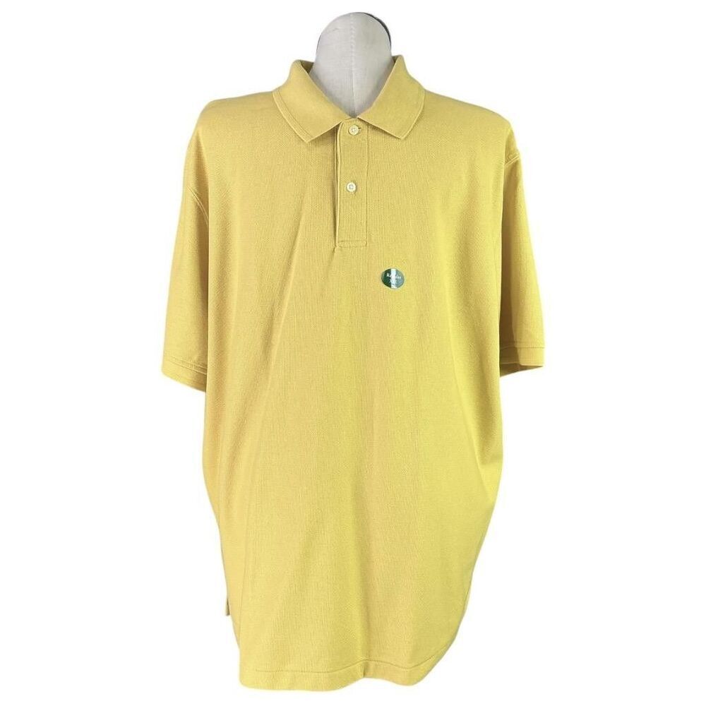 LL Bean Shirt Men 2XL Yellow Green Cotton Double L Banded Short Sleeve Polo NEW